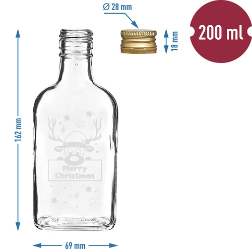 Fles 200 ml met schroefdop, Kerstprint Rendier, 6 stuks - 5 ['fles', ' flessen', ' fles met opdruk', ' fles voor de feestdagen', ' fles voor Kerstmis', ' fles voor likeuren', ' fles voor zelfgestookte drank', ' fles voor alcohol', ' glazen fles met kurk', ' fles 200 ml met schroefdop', ' heupflessen', ' kleine fles', ' set voor de feestdagen', ' fles onder de kerstboom', ' drankjes voor de feestdagen', ' kleine decoratieve fles', ' Merry Christmas', ' kerstcadeau']