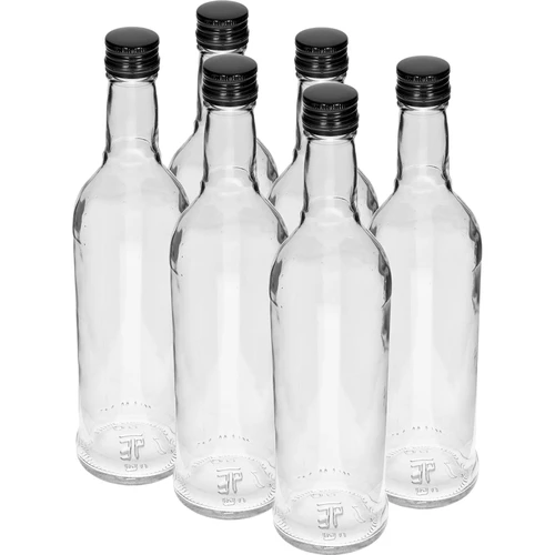 Fles 500 ml Slank, met zwarte dop, voor wodka, 6 stuks  - 1 ['flessen met doppen', ' fles met dop', ' sterke drank fles', ' sterke drank flessen', ' wodkafles', ' wodkaflessen', ' sapfles', ' sapflessen', ' likeurfles', ' likeurflessen', ' alcoholflessen', ' alcoholfles', ' zwarte doppen', ' witte fles', ' schroeffles', ' schroefflessen', ' slanke flessen']
