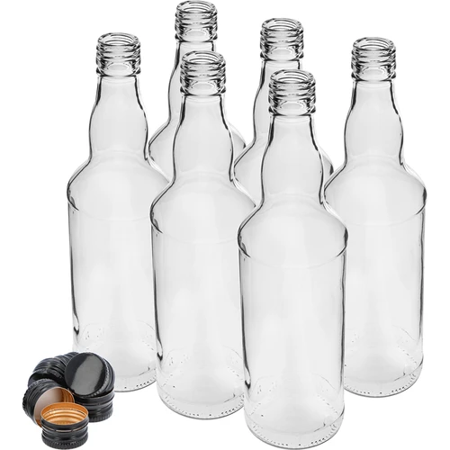 Fles 500 ml voor wodka, met zwarte schroefdop, 6 stuks. - 2