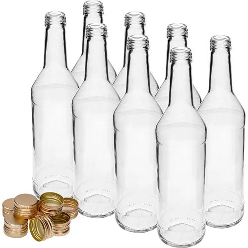 Fles 500 ml voor wodka recht met doppen - 8 stuks - 3 ['flessen met doppen', ' fles met dop', ' sterke drank fles', ' sterke drank flessen', ' wodkafles', ' wodkaflessen', ' sapfles', ' sapflessen', ' likeurfles', ' likeurflessen', ' alcoholflessen', ' fles voor alcohol', ' gouden doppen', ' witte fles', ' schroeffles', ' schroefflessen']