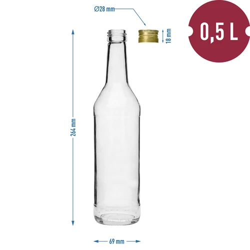 Fles 500 ml voor wodka recht met doppen - 8 stuks - 7 ['flessen met doppen', ' fles met dop', ' sterke drank fles', ' sterke drank flessen', ' wodkafles', ' wodkaflessen', ' sapfles', ' sapflessen', ' likeurfles', ' likeurflessen', ' alcoholflessen', ' fles voor alcohol', ' gouden doppen', ' witte fles', ' schroeffles', ' schroefflessen']