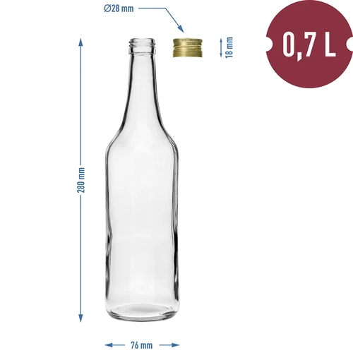 Fles 700 ml Tafel met dop fi28 - 4 stuks - 6