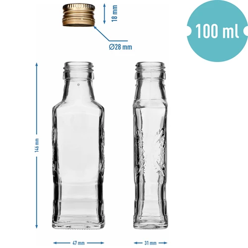 Fles Flora 100 ml met dop fi28, 8 stuks. - 7 ['fles voor likeur', ' flessen voor likeur', ' fles voor alcohol', ' decoratieve flessen voor alcohol', ' glazen fles voor alcohol', ' flessen voor zelfgestookte drank voor bruiloft', ' fles voor likeur', ' decoratieve flessen', ' fles voor wodka', ' fles voor wodka.']