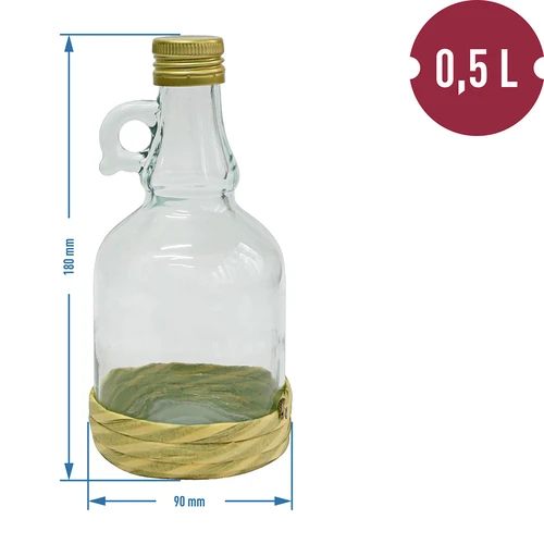 Fles Gallone 0,5 L in vlechtwerk, met dop - 2 ['fles voor alcohol', ' decoratieve flessen voor alcohol', ' glazen fles voor alcohol', ' flessen voor zelfgestookte drank voor bruiloft', ' fles voor likeur', ' flessen voor wodka', ' fles voor wodka bruiloft', ' fles voor wodka doop', ' fles voor wodka communie', ' fles voor wijn', ' flessen voor wijn']