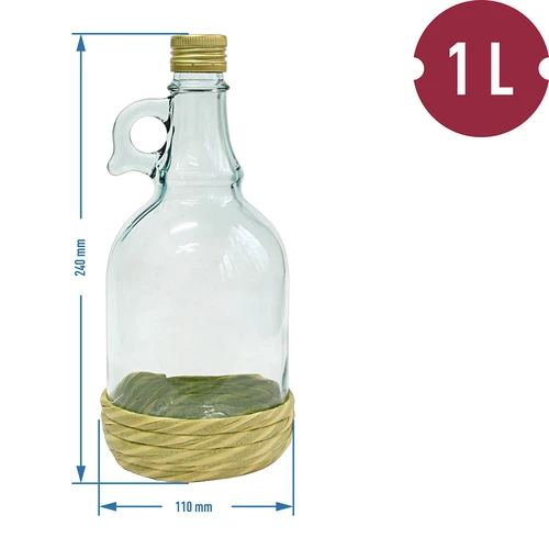 Fles Gallone 1L in vlechtwerk, met dop - 3 ['fles voor alcohol', ' decoratieve flessen voor alcohol', ' glazen fles voor alcohol', ' flessen voor brouwsel voor bruiloft', ' fles voor likeur', ' flessen voor wodka', ' fles voor wodka bruiloft', ' fles voor wodka doop', ' fles voor wodka communie', ' fles voor wijn', ' flessen voor wijn']