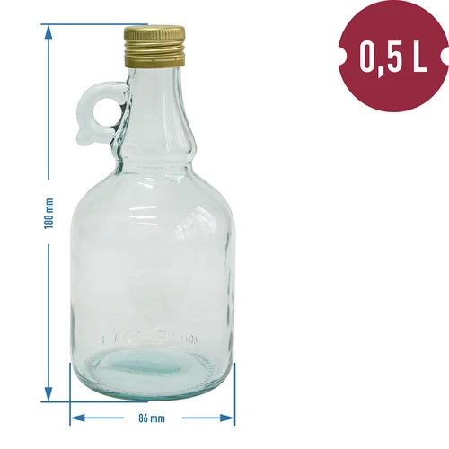 Fles Gallone zonder omhulsel, met dop 0,5 L - 2 ['fles voor alcohol', ' decoratieve flessen voor alcohol', ' glazen fles voor alcohol', ' flessen voor brouwsel voor bruiloft', ' fles voor likeur', ' flessen voor wodka', ' fles voor wodka bruiloft', ' fles voor wodka doop', ' fles voor wodka communie', ' fles voor wijn', ' flessen voor wijn']