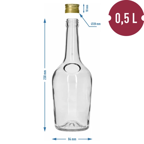 Fles GLORIA 0,5 L, met gouden schroefdop Ø28, 1 stuk - 6
