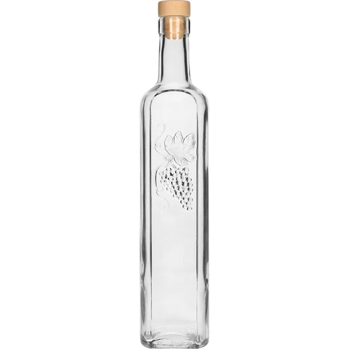 Fles OnSCHULDIG 500 ml met kurk  - 1 ['fles voor likeur', ' decoratieve fles', ' fles met druiven', ' fles voor wijn', ' fles voor mede', ' fles voor olijfolie', ' fles voor olie', ' fles met kurk', ' fles 500 ml', ' sierfles', ' fles voor cadeau']