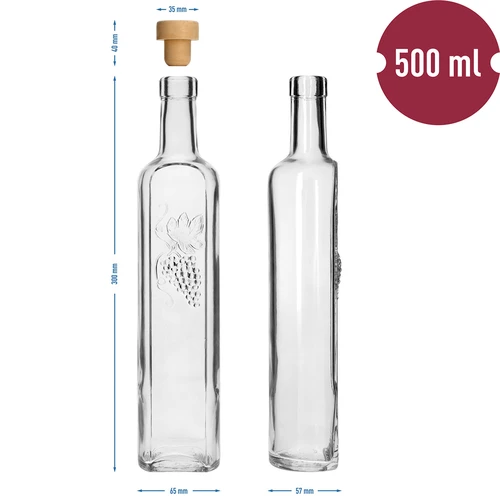Fles OnSCHULDIG 500 ml met kurk - 2 ['fles voor likeur', ' decoratieve fles', ' fles met druiven', ' fles voor wijn', ' fles voor mede', ' fles voor olijfolie', ' fles voor olie', ' fles met kurk', ' fles 500 ml', ' sierfles', ' fles voor cadeau']