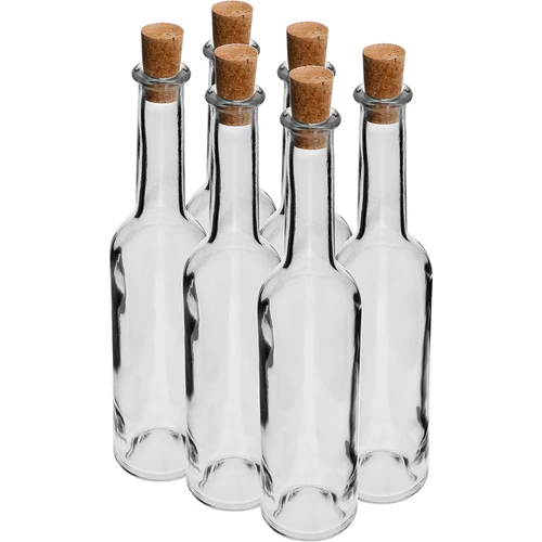 Fles voor likeur 350 ml 6 stuks + 6 kurken  - 1 ['voor likeur', ' voor likeur', ' huisgemaakte likeur', ' voor kersenlikeur', ' als cadeau', ' decoratieve fles', ' voor sap', ' voor sap', ' set flessen', ' glazen flessen']