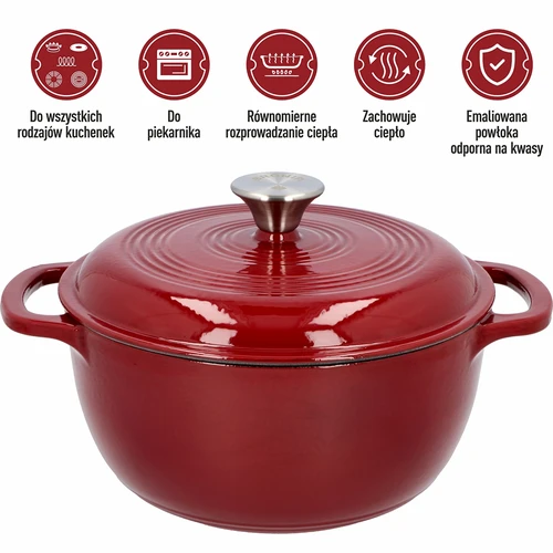 Garnek żeliwny emaliowany - bordowy, 4 L - 5