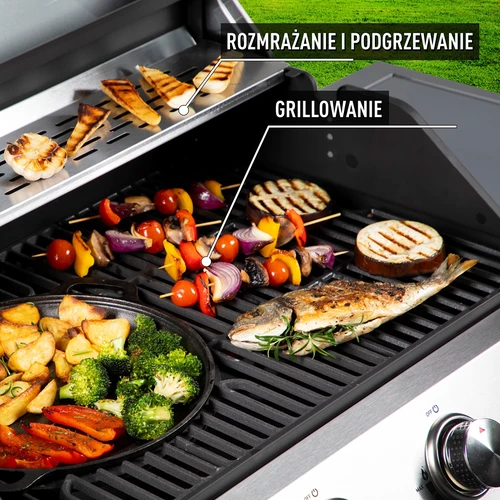 Gasbarbecue dragON BBQ201, 18,8 kW, zilver - 6 ['gasbarbecue', ' moderne barbecue', ' welke barbecue te kopen', ' welke barbecue te kiezen', ' gietijzeren rooster', ' zijbrander', ' thermometer in de deksel', ' zijplank van de barbecue', ' mobiele barbecue', ' pizza-barbecue', ' barbecue met wielen', ' gemakkelijk schoon te maken barbecue', ' barbecue met hoog verwarmingsvermogen', ' ergonomische knoppen van de barbecue', ' barbecue met modern design', " aroma's op de branders van de barbecue", ' barbecue-accessoires', ' barbecue voor een goede prijs', ' stabiele barbecue', ' beste barbecueën', ' barbecue-uitrusting', ' stevige barbecue', ' multifunctionele barbecue', ' functionele barbecue', ' groenten barbecueën']