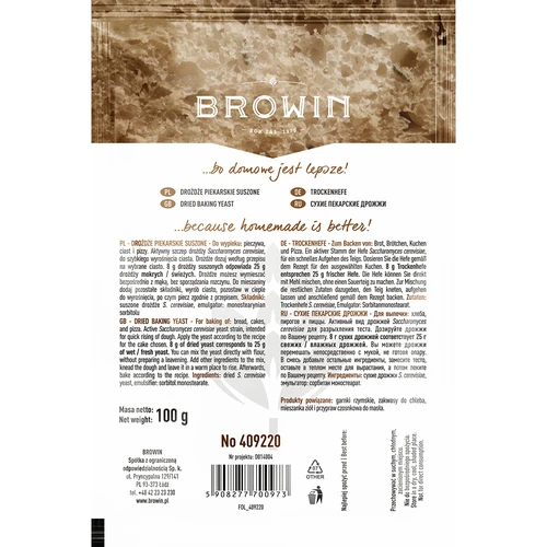 Gedroogde bakkersgist, 100g - 2 ['bakkersgist', ' bakkersgist', ' voor het bakken van brood', ' voor het bakken van gebak', ' voor gistdeeg', ' instant gist', ' gist voor pizza', ' zelfgebakken brood', ' zelfgemaakte pizza', ' eetbare gist', ' gist voor hartige en zoete baksels', ' blijf thuis', ' beproefde gist', ' zelfgebakken producten', ' de beste baksels']