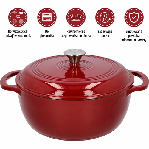 Geëmailleerde gietijzeren pot - bordeaux, 5,8L - 5 ['gietijzeren potten', ' geëmailleerde gietijzeren potten', ' gietijzeren kookgerei', ' voordelen van gietijzeren kookgerei', ' geëmailleerd gietijzer', ' koken in een gietijzeren pot', ' gietijzeren pot met email', ' pot in ecru kleur', ' pot in bordeaux kleur', ' pot in salie kleur', ' waarom koken in gietijzeren potten', ' als cadeau', ' welke gietijzeren potten te kiezen']