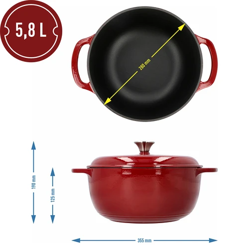Geëmailleerde gietijzeren pot - bordeaux, 5,8L - 4 ['gietijzeren potten', ' geëmailleerde gietijzeren potten', ' gietijzeren kookgerei', ' voordelen van gietijzeren kookgerei', ' geëmailleerd gietijzer', ' koken in een gietijzeren pot', ' gietijzeren pot met email', ' pot in ecru kleur', ' pot in bordeaux kleur', ' pot in salie kleur', ' waarom koken in gietijzeren potten', ' als cadeau', ' welke gietijzeren potten te kiezen']