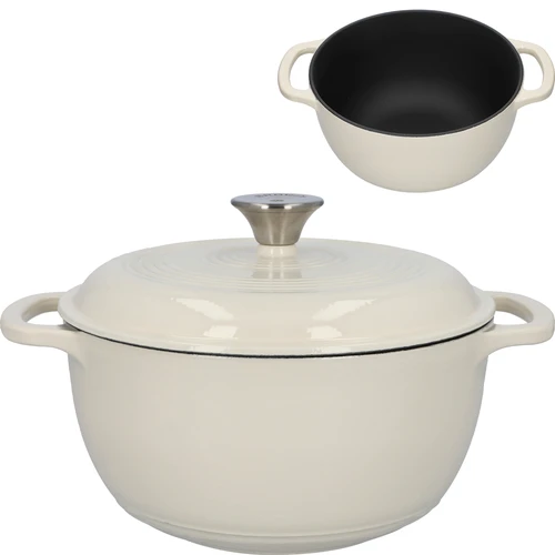 Geëmailleerde gietijzeren pot - ecru, 4 L  - 1 ['gietijzeren potten', ' geëmailleerde gietijzeren potten', ' gietijzeren kookgerei', ' voordelen van gietijzeren kookgerei', ' geëmailleerd gietijzer', ' koken in een gietijzeren pot', ' gietijzeren pot met email', ' pot in ecru kleur', ' pot in bordeauxrode kleur', ' pot in saliegroene kleur', ' waarom koken in gietijzeren potten de moeite waard is', ' als cadeau', ' welke gietijzeren potten te kiezen']