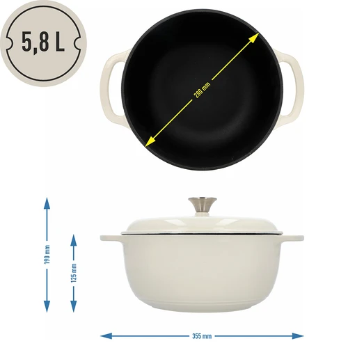 Geëmailleerde gietijzeren pot - ecru, 5,8L - 4 ['gietijzeren potten', ' geëmailleerde gietijzeren potten', ' gietijzeren vaatwerk', ' voordelen van gietijzeren vaatwerk', ' geëmailleerd gietijzer', ' koken in een gietijzeren pot', ' gietijzeren pot met email', ' pot in ecru kleur', ' pot in bordeaux kleur', ' pot in salie kleur', ' waarom koken in gietijzeren potten de moeite waard is', ' als cadeau', ' welke gietijzeren potten te kiezen']