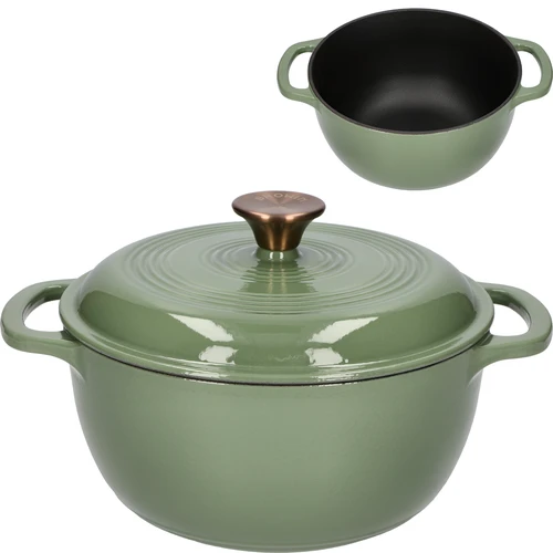 Geëmailleerde gietijzeren pot - salie, 4L  - 1 ['gietijzeren potten', ' geëmailleerde gietijzeren potten', ' gietijzeren kookgerei', ' voordelen van gietijzeren kookgerei', ' geëmailleerd gietijzer', ' koken in een gietijzeren pot', ' gietijzeren pot met email', ' pot in ecru kleur', ' pot in bordeaux kleur', ' pot in salie kleur', ' waarom koken in gietijzeren potten', ' als cadeau', ' welke gietijzeren potten te kiezen']
