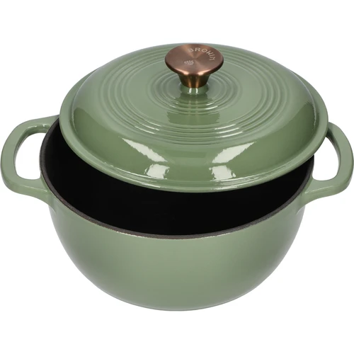 Geëmailleerde gietijzeren pot - salie, 4L - 2 ['gietijzeren potten', ' geëmailleerde gietijzeren potten', ' gietijzeren kookgerei', ' voordelen van gietijzeren kookgerei', ' geëmailleerd gietijzer', ' koken in een gietijzeren pot', ' gietijzeren pot met email', ' pot in ecru kleur', ' pot in bordeaux kleur', ' pot in salie kleur', ' waarom koken in gietijzeren potten', ' als cadeau', ' welke gietijzeren potten te kiezen']