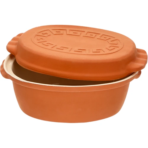 Geglazuurde Romeinse pot 4,5 L (meanders) - 7 ['Romeinse pot', ' vetvrij braden', ' stomen', ' gezond koken', ' voor vlees', ' voor het braden van vlees', ' voor brood', ' voor vis', ' voor vegetariërs', ' eenpansgerechten', ' gerechten voor kinderen', ' dieetgerechten', ' voor het bakken van brood', ' geëmailleerde Romeinse pot', ' gecoate Romeinse pot', ' geglazuurde Romeinse pot', ' kleipot', ' Romeins vat', ' Romeinse vorm', ' kleien pot', ' Romeinse pot met deksel', ' vat met deksel', ' cadeau-idee']