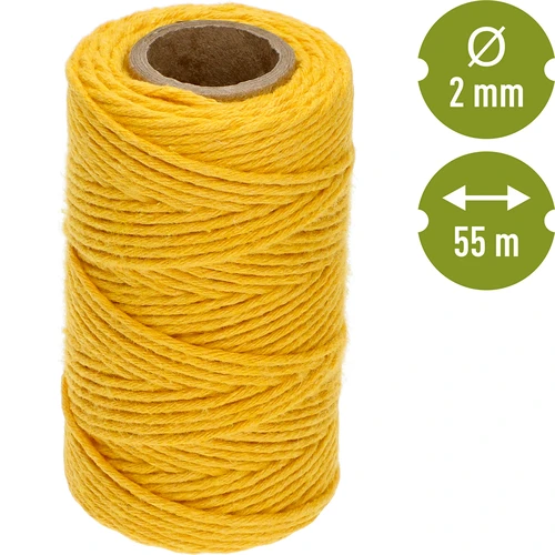 Gele katoenen koord 2 mm/55 m/100 g - 4 ['katoenen koord', ' katoenen touw', ' koord voor delicate planten', ' natuurlijk koord', ' ecokoord', ' koord voor macramé', ' koord voor binden', ' koord voor handwerk', ' koord voor aanspannen', ' gele koord', ' gele touw']