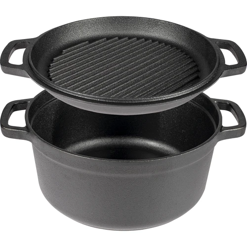 Gietijzeren pan met koekenpan, 5 L + 1 L  - 1 ['pan met de pan', ' 2 in 1', ' gietijzeren pan', ' gietijzeren koekenpan', ' gietijzeren koekenpan', ' gietijzeren kookset', ' om te koken', ' om te bakken', ' om te braden', ' voor kampvuur', ' grillpan']