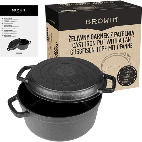Gietijzeren pan met koekenpan, 5 L + 1 L - 10 ['pan met de pan', ' 2 in 1', ' gietijzeren pan', ' gietijzeren koekenpan', ' gietijzeren koekenpan', ' gietijzeren kookset', ' om te koken', ' om te bakken', ' om te braden', ' voor kampvuur', ' grillpan']