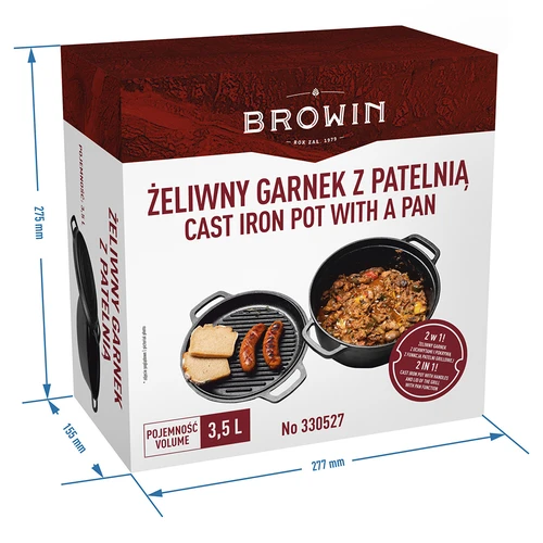Gietijzeren pot met pan, 3,5 L - 9 ['pot met pan', ' 2 in 1', ' gietijzeren pot', ' gietijzeren pan', ' gietijzeren koekenpan', ' set van gietijzeren kookgerei', ' om te koken', ' om te bakken', ' om te braden', ' voor kampvuur', ' grillpan']