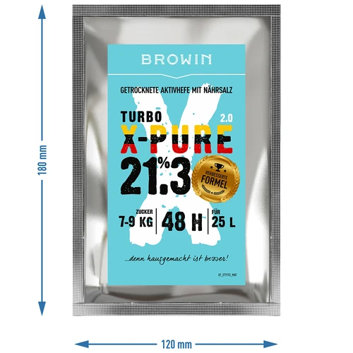 Gist Turbo X-Pure 21,3 %, 48 u, 25 L - 4 ['distilleergist', ' gist voor alcohol', ' turbo gist', ' pure gist', ' gist 21', '3%', ' gist voor brouwsel', ' voor zelfgemaakte alcohol', ' distilleergist voor 25 L', ' brouwsel 25 L', ' zuivere fermentatie', ' suikerbrouwsels', ' voor hoogalcoholische brouwsels', ' voor suikerbrouwsels', ' hoog alcoholpercentage', ' distillatie', ' meer dan 21%', ' snelle fermentatie', ' Browin gist', ' gist 21%', ' alco gist', ' alko gist', ' sterke gist', ' zuivere fermentatie']