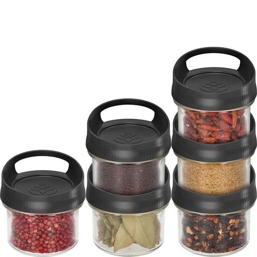 Glazen container 235 ml, met deksel om op te hangen - 3 ['glazen container', ' container', ' glazen container met deksel', ' glazen container om op te hangen', ' deksel met handvat', ' container om op te hangen', ' kruidencontainer', ' container voor droge producten', ' potcontainer 235 ml']