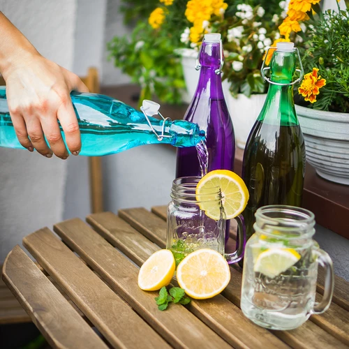 Glazen fles 1 L met luchtdichte sluiting - in verschillende kleuren - 5 ['roze fles', ' Barbie fles', ' Hulk fles', ' Frozen fles', ' waterfles', ' limonadefles', ' fles voor het besproeien van bloemen', ' decoratieve fles', ' fles met luchtdichte sluiting']