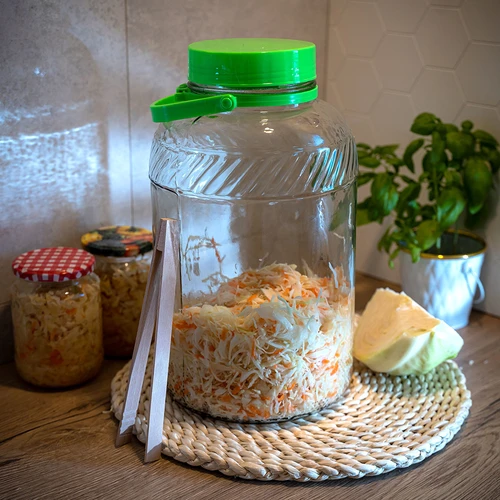 Glazen pot 8 L, met tang - 10 ['glazen potten', ' glazen pot', ' pot voor augurken', ' potten voor augurken', ' pot voor likeuren', ' containers voor likeuren', ' potten met deksel', ' grote potten met deksel', ' pot voor likeuren', ' pot voor alcohol', ' pot voor fermentatie', ' potten 8 L', ' pot met handvat', ' decoratieve pot', ' decoratieve pot', ' pot met afdichting']