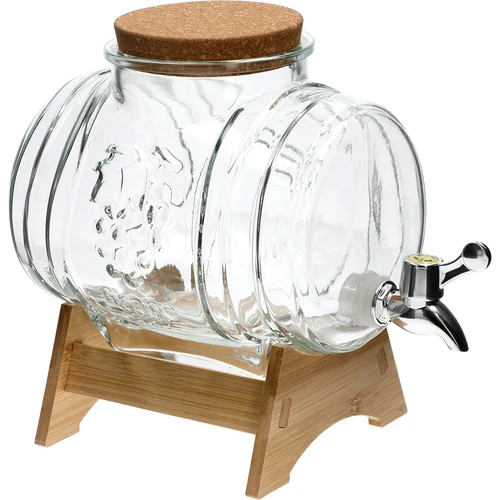 Glazen vat 3 L, met brede tuit, kurk, standaard en kraantje  - 1 