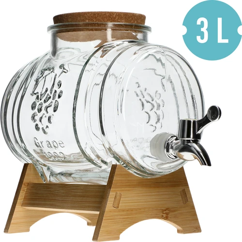 Glazen vat 3 L, met brede tuit, kurk, standaard en kraantje - 2