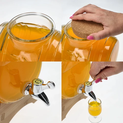 Glazen vat 3 L, met brede tuit, kurk, standaard en kraantje - 5