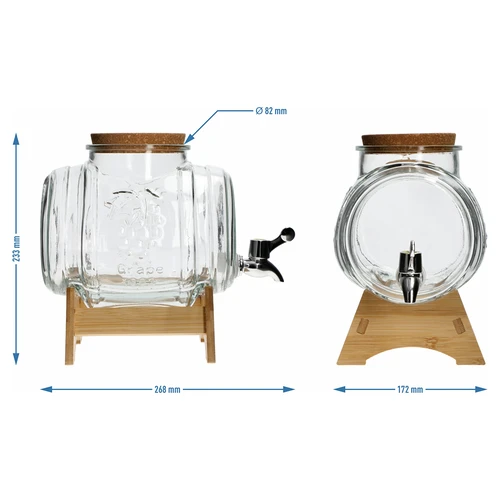 Glazen vat 3 L, met brede tuit, kurk, standaard en kraantje - 6