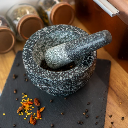 Granieten keuken vijzel met stamper - 10 ['granit vijzel', ' vijzel met stamper', ' stenen vijzel', ' vijzel van steen', ' keuken vijzel', ' vijzel voor kruiden']