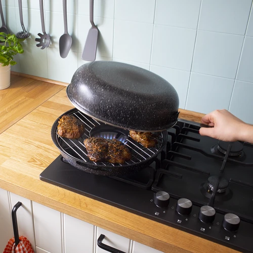 Grillpan met rooster - 5 ['koekenpan met rooster', ' grillpan', ' koekenpan voor gasfornuis', ' koekenpan met deksel', ' koekenpan met handvat', ' thuisgrill', ' cadeau']
