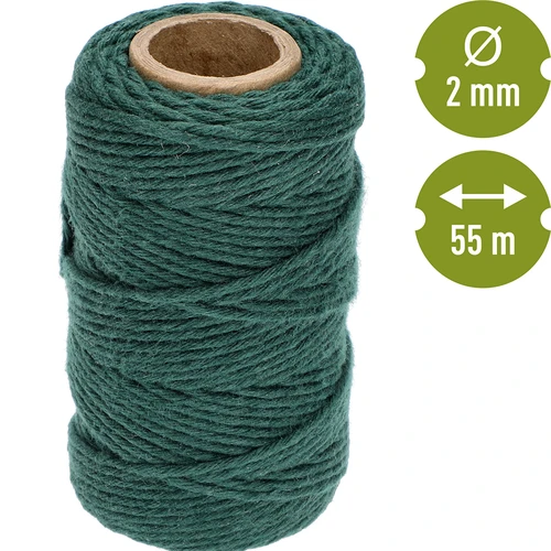 Groen katoenen koord 2 mm/55 m/100 g - 4 ['katoenen koord', ' katoenen touw', ' koord voor delicate planten', ' natuurlijk koord', ' ecokoord', ' koord voor macramé', ' koord om te binden', ' koord voor handwerk', ' koord om aan te trekken', ' groen koord', ' groen touw']