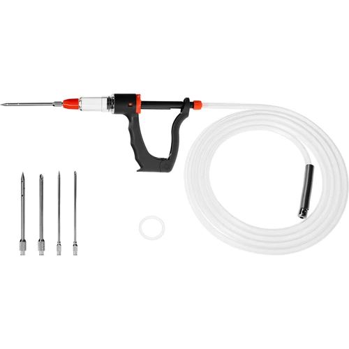 Halfautomatische vleeswareninjector met naaldenset en slang - 2 ['huisgemaakte vleeswaren', ' thuisvleeswaren', ' zelfgemaakte vlees- en vleeswarenproductie', ' ham', ' schouderham', ' worsten', ' eigen vleeswaren', ' vlees', ' zelfgemaakte culinaire producten', ' diner', ' vlees pekelen', ' injecteren', ' injectoren', ' vleesspuit', ' roestvrijstalen naalden', ' injectienaald', ' pekelen', ' roken', ' vleeswarenaccessoires', ' vleesspuit', ' roestvrijstalen naalden', ' injectienaald', ' voor vlees', ' voor pekelen']