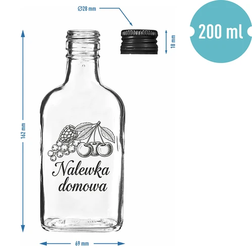 Heupfles 200 ml met schroefdop, opdruk „Nalewka domowa”, 1 stuk - 4