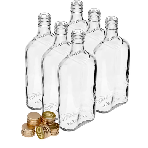 Heupfles 500 ml met dop, 6 stuks - 10 ['fles 500 ml', ' heupfles', ' fles voor likeur', ' fles voor alcohol', ' fles halve liter', ' flessenset']