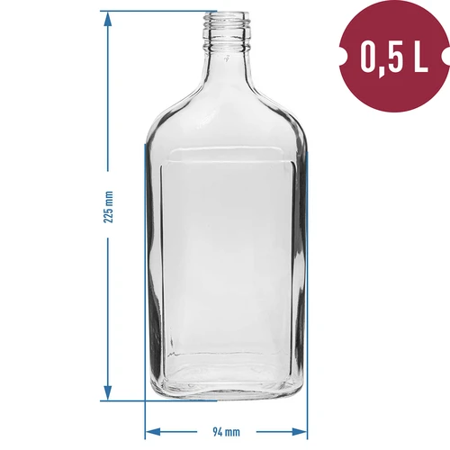 Heupfles 500 ml met dop, 6 stuks - 11 ['fles 500 ml', ' heupfles', ' fles voor likeur', ' fles voor alcohol', ' fles halve liter', ' flessenset']
