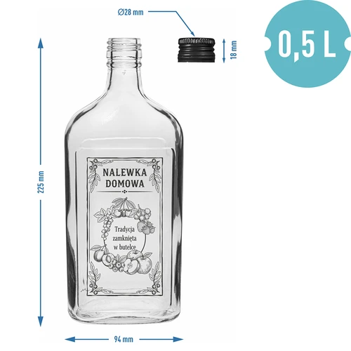 Heupfles 500 ml met schroefdop, opdruk 'Nalewka domowa', 1 stuk - 4