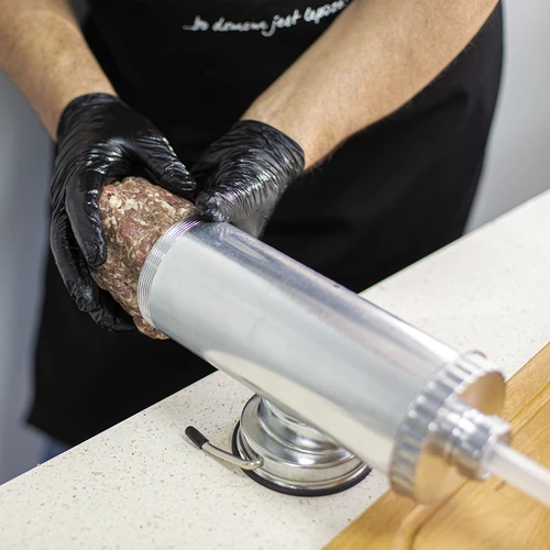 Horizontale vulmachine 1,5 kg met siliconen zuiger - 12 ['voor het vullen van worsten', ' voor zelfgemaakte worsten', ' spuit', ' gastronomische vulmachine', ' slagersapparatuur', ' worstenvuller', ' vleesvuller', ' horizontale vuller']