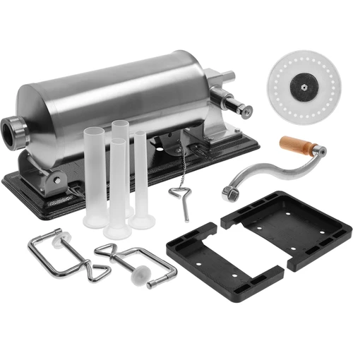 Horizontale vulmachine 4 kg - 2 ['horizontale vulmachine 4 kg', ' vulmachine', ' voor worsten', ' voor het vullen van zelfgemaakte worsten', ' spuitzak', ' gastronomische vulmachine', ' huishoudelijke vulmachine', ' slagerijapparatuur', ' trechters voor vulmachine', ' vulmachine voor zelfgemaakte vleeswaren', ' worstenvuller', ' vleesvuller', ' horizontale vuller']