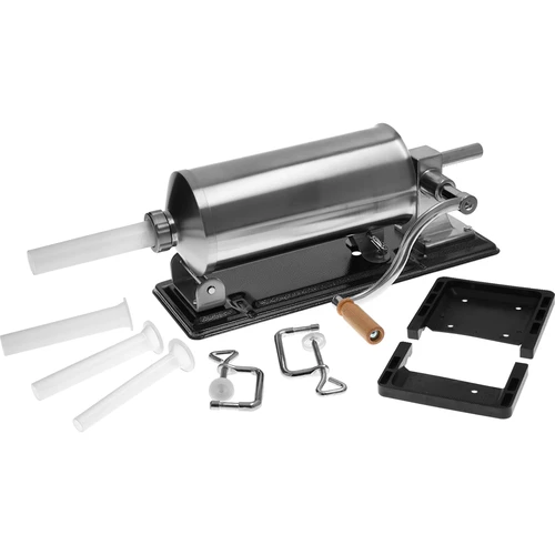 Horizontale vulmachine 4 kg - 3 ['horizontale vulmachine 4 kg', ' vulmachine', ' voor worsten', ' voor het vullen van zelfgemaakte worsten', ' spuitzak', ' gastronomische vulmachine', ' huishoudelijke vulmachine', ' slagerijapparatuur', ' trechters voor vulmachine', ' vulmachine voor zelfgemaakte vleeswaren', ' worstenvuller', ' vleesvuller', ' horizontale vuller']