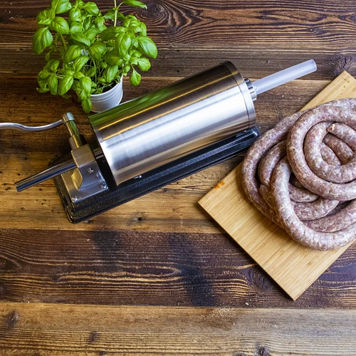 Horizontale vulmachine 5 kg - 12 ['voor het vullen van worsten', ' voor zelfgemaakte worsten', ' spuitzak', ' gastronomische vulmachine', ' slagersapparatuur', ' grote vulmachine', ' worstenvuller', ' vleesvuller', ' horizontale vuller']