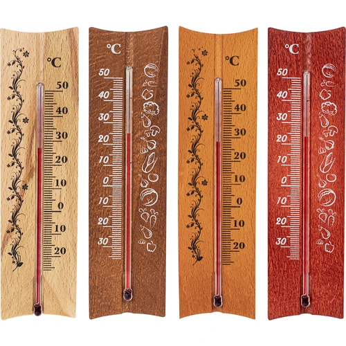 Houten kamertemperatuurmeter (-20 tot +50°C), 15 cm, mix - 2 ['binnen thermometer', ' kamertemperatuurmeter', ' thermometer voor binnen', ' huistemperatuurmeter', ' thermometer', ' houten kamertemperatuurmeter', ' thermometer met duidelijke schaal', ' thermometer met versterkte capillair']