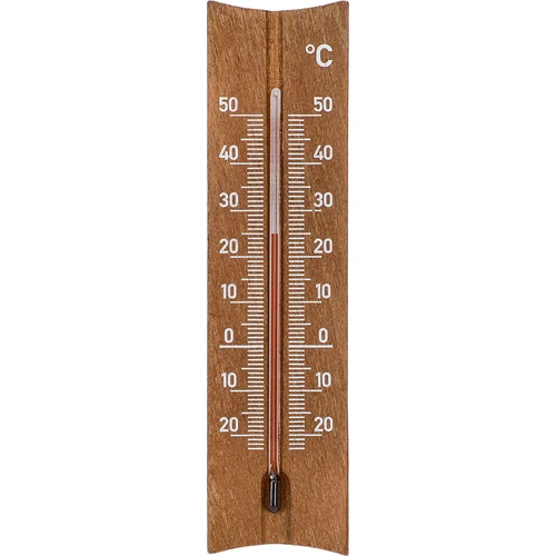 Houten kamertemperatuurmeter (-20 tot +50°C), donkerbruin, 15cm  - 1 ['interne thermometer', ' kamertemperatuurmeter', ' thermometer voor binnen', ' huistemperatuurmeter', ' thermometer', ' houten kamertemperatuurmeter', ' thermometer met duidelijke schaal', ' thermometer met versterkte capillair']